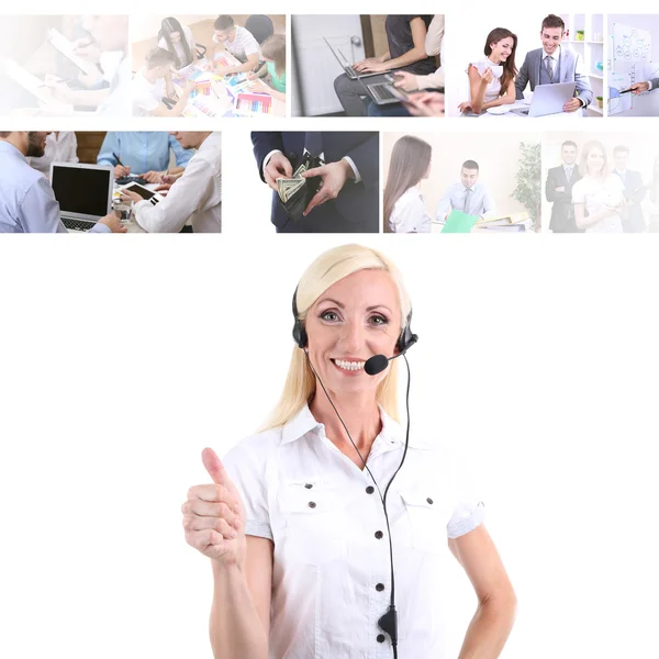 Businesswoman Headset Photos White Background Business People Concept — Stock Photo, Image