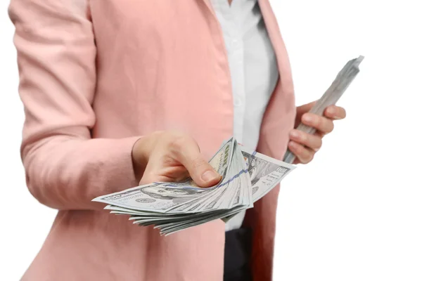 Woman in pink suit — Stock Photo, Image