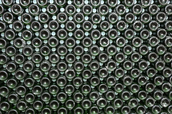 Botellas con vino en bodega, primer plano — Foto de Stock