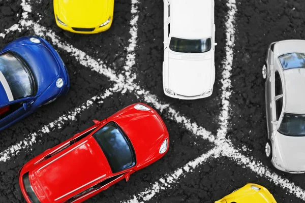 Close up of toy cars parking — Stock Photo, Image