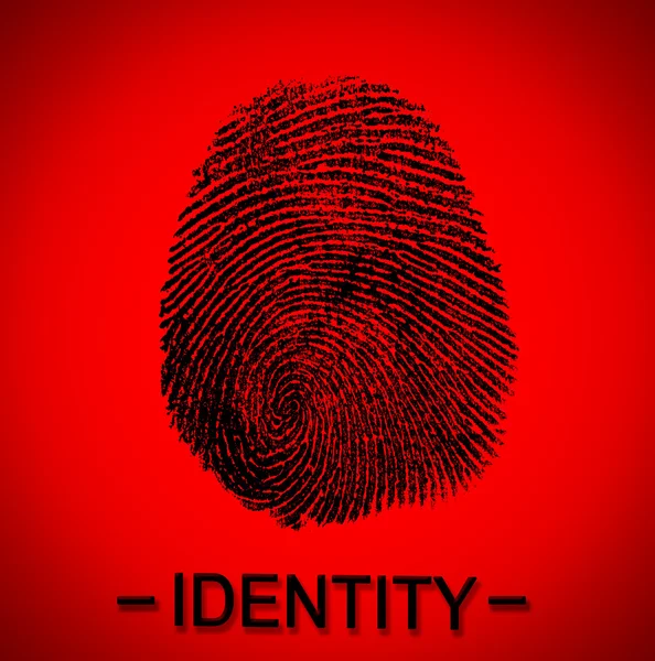 Відбиток пальця і слово IDENTITY на червоному тлі. Концепція індивідуальності . — стокове фото