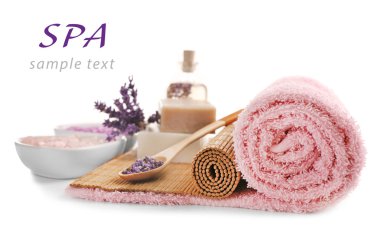 Spa composition and word SPA on white background. Space for text.
