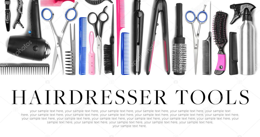 Different Professional Hairdresser Equipment Text Hairdresser