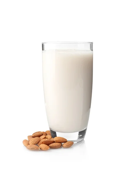 Glass of almond milk isolated on white — Stock Photo, Image