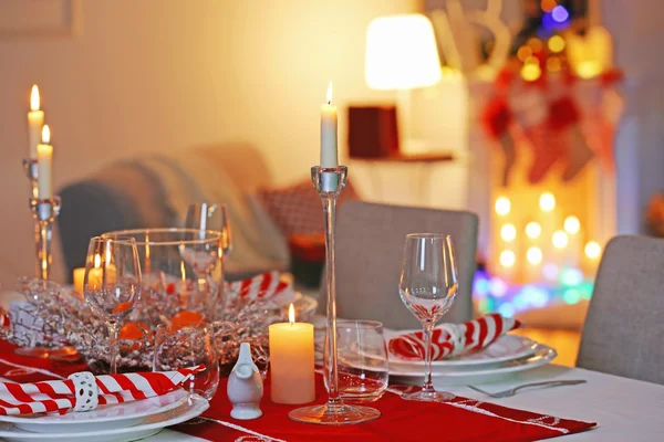 Beautiful table setting for Christmas dinner — Stock Photo, Image