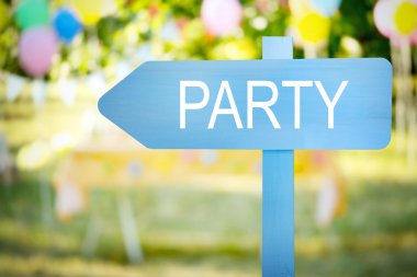 Festival arka plan bulanık karşı ahşap tabela Word parti