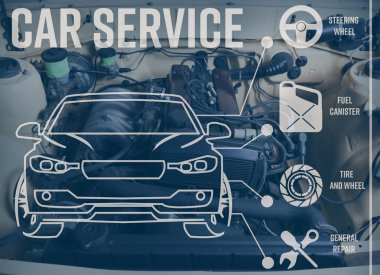 Modern araba motoru arka plan üzerinde tanılama programı arabirimi. Araba hizmet anlayışı.