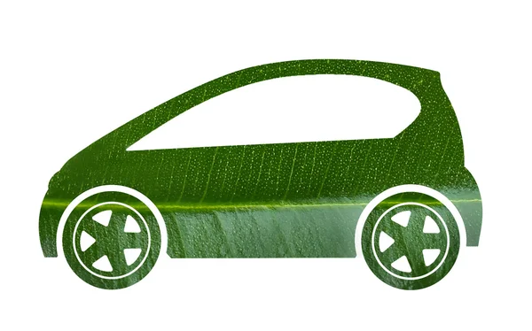 Car silhouette made of green leaf — Stock Photo, Image