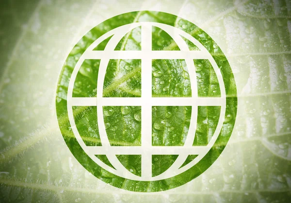 Silhueta da Terra sobre fundo textura folha verde . — Fotografia de Stock