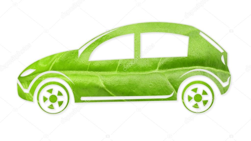 Car silhouette made of green leaf 