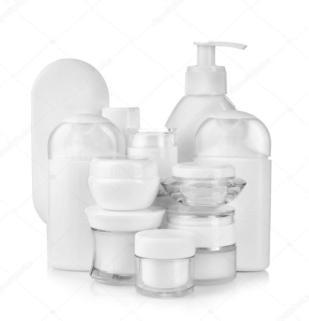 Set of body care products isolated on white