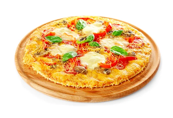 Gustosa pizza su sfondo bianco — Foto Stock