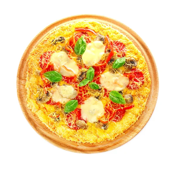 Pizza saborosa no fundo branco — Fotografia de Stock