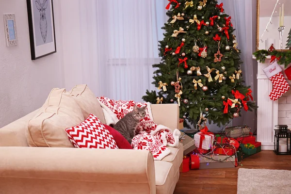 크리스마스에 장식 한 아름다운 거실 내부 — 스톡 사진