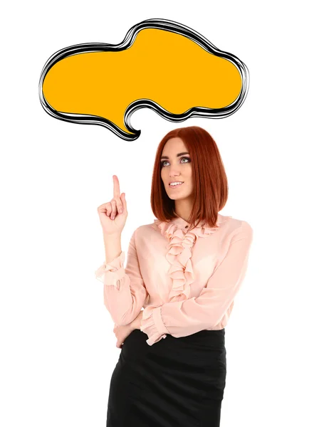 Businesswoman Word Bubble White Background Business Training Strategy Concept — Stock Photo, Image