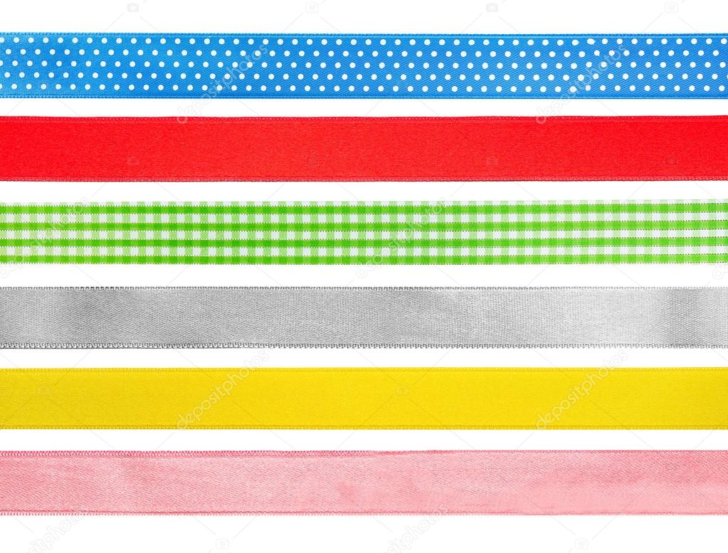 Set of colorful festive ribbons on white background.
