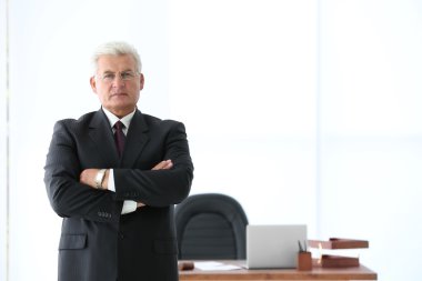 Portrait of successful mature businessman in office clipart