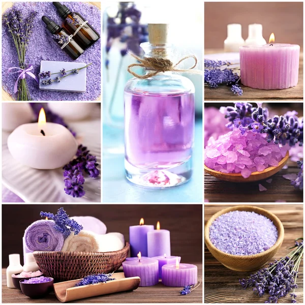 Collage of lavender spa. Beauty treatment concept. — Stock Photo, Image