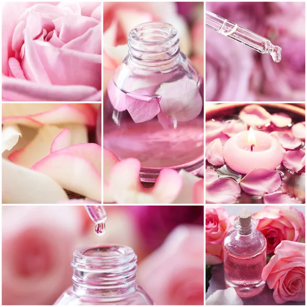 Collage van rose spa. Beauty behandeling concept. — Stockfoto