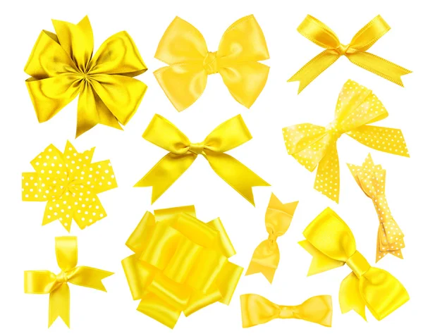 Set of yellow festive bows on white background — Stock Photo, Image