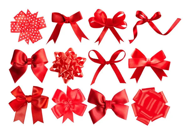 Set of red festive bows on white background — Stock Photo, Image