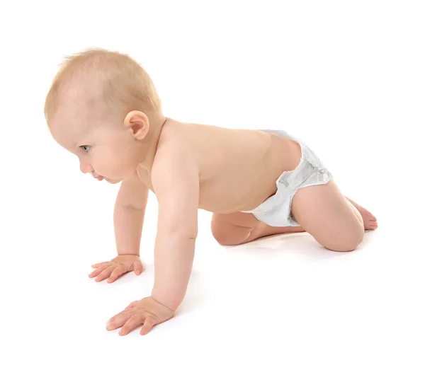 Bebé pequeno adorável no fundo branco — Fotografia de Stock