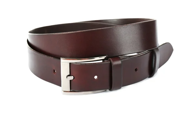 Brown leather belt isolated on white — Stock Photo, Image