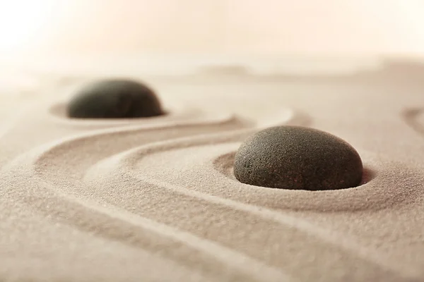 Japanese Zen garden. Pebbles on a sand — Stock Photo, Image