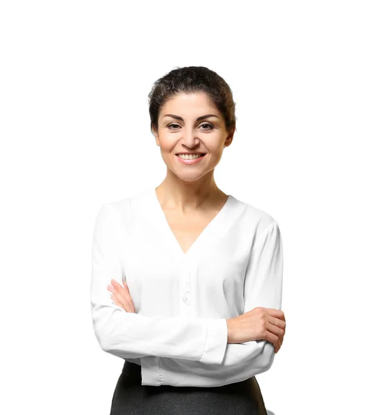 Ritratto di donna d'affari matura di successo su sfondo chiaro — Foto Stock