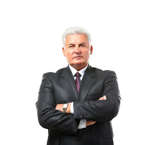Porträt eines erfolgreichen, reifen Geschäftsmannes isoliert auf weiß — Stockfoto