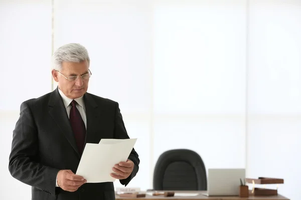 Portrait of successful mature business with papers in office — Stok Foto