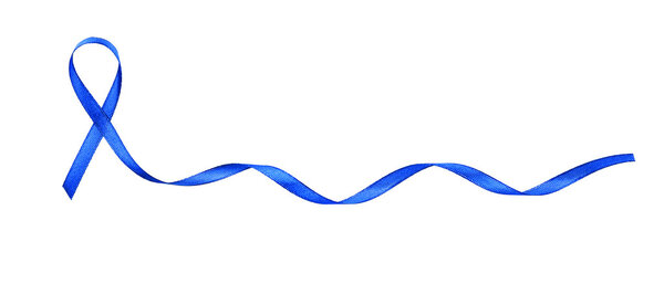 Концепция осознания рака толстой кишки. Синяя лента, изолированная на белом
