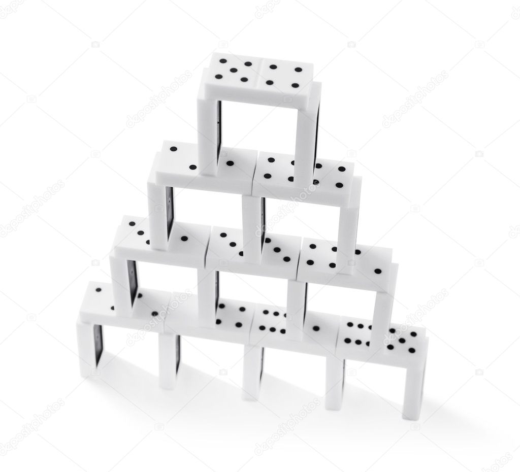 Tower of dominoes, isolated on white