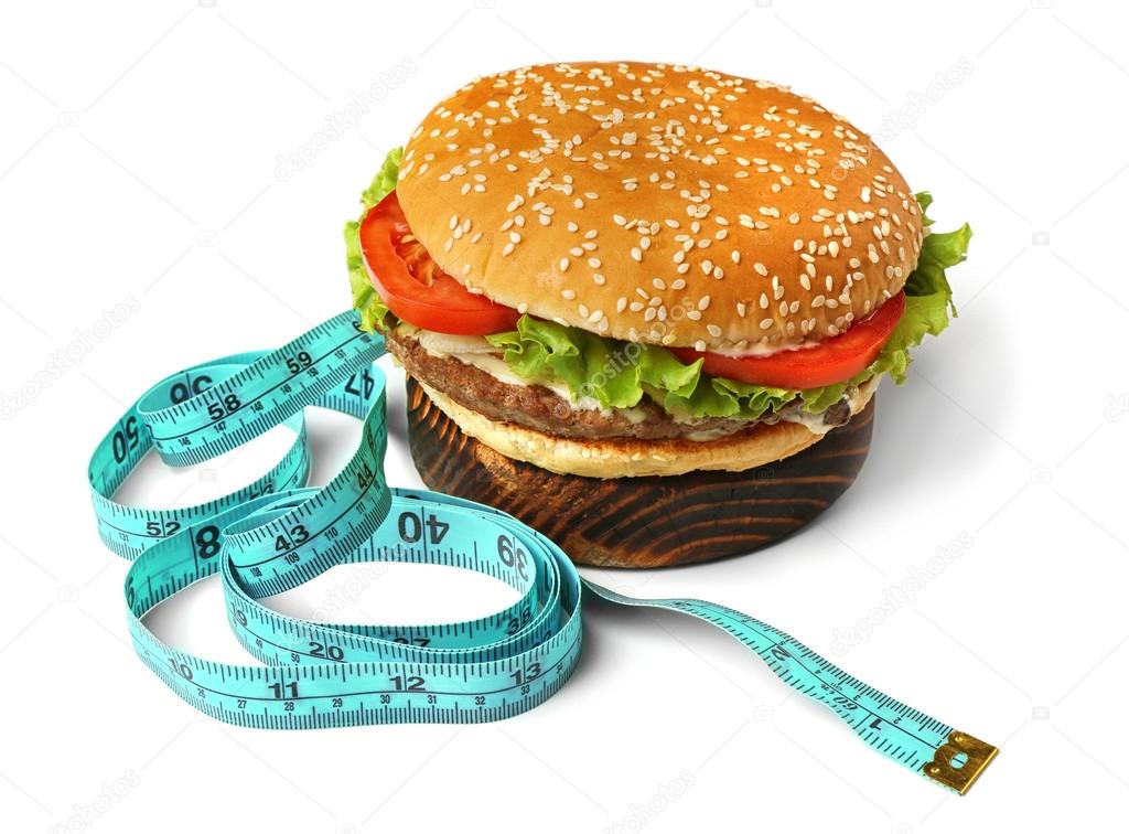 Measuring tape and tasty hamburger 