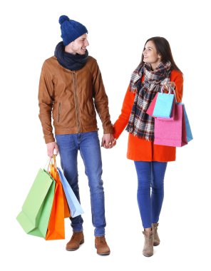 Mutlu çift üzerinde beyaz izole alımları ile