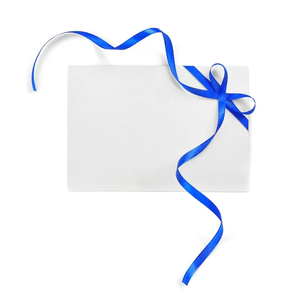 Blue satin ribbon and card — Stock Photo, Image