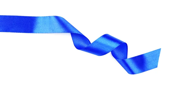白で隔離される青いサテン リボン — ストック写真