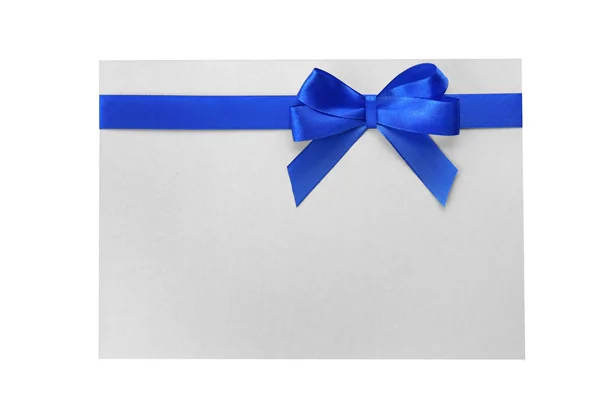 Fita de cetim azul e cartão — Fotografia de Stock