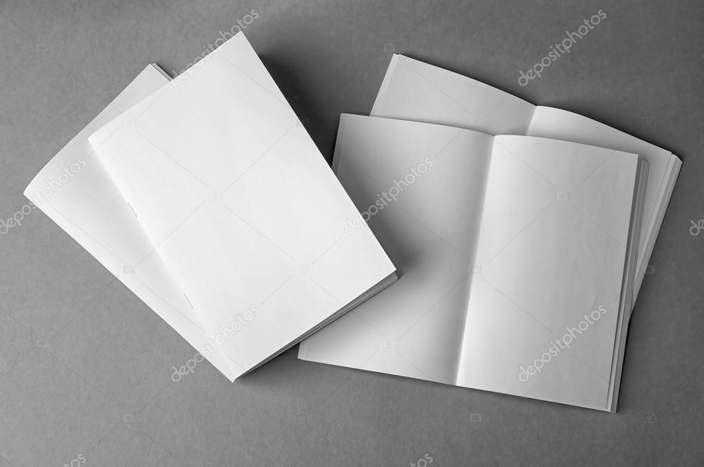 Blank brochures on grey background