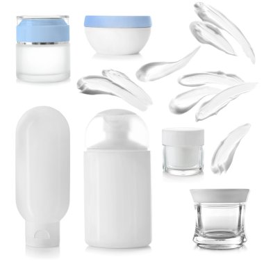 Beyaz arka plan üzerinde güzellik kozmetik ürünleri.