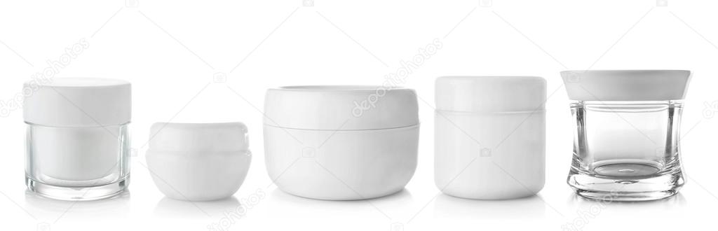 Beauty cosmetic products on white background.