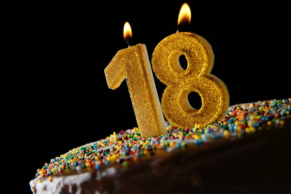 Birthday cake with burning candles — Stock Photo, Image