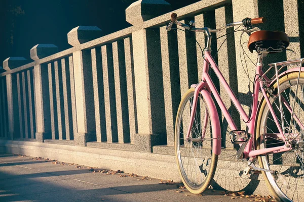Ποδήλατο σταθμευμένο κοντά γέφυρα κάγκελα — Φωτογραφία Αρχείου