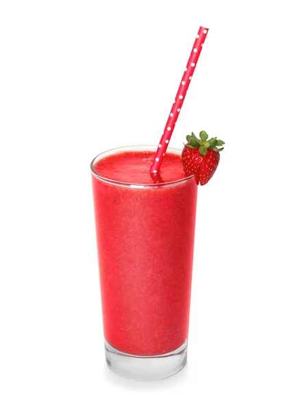 Smoothie de morango no fundo branco — Fotografia de Stock