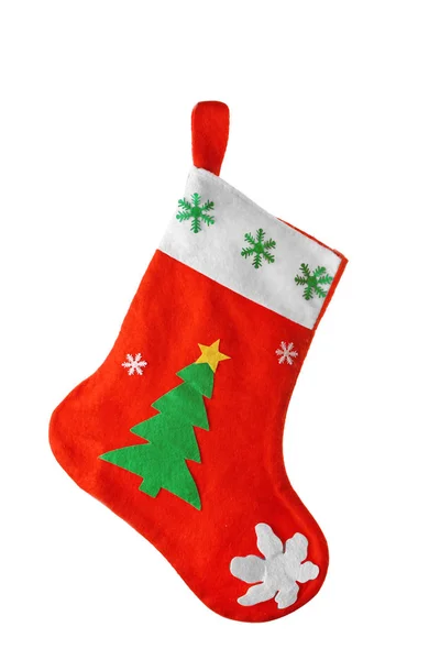 Lindo calcetín de Navidad aislado en blanco — Foto de Stock