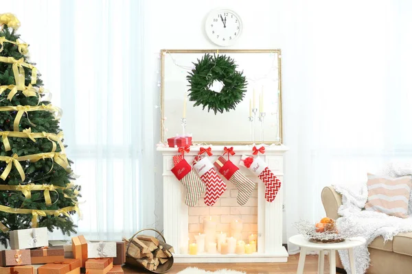 Soggiorno decorato per Natale — Foto Stock