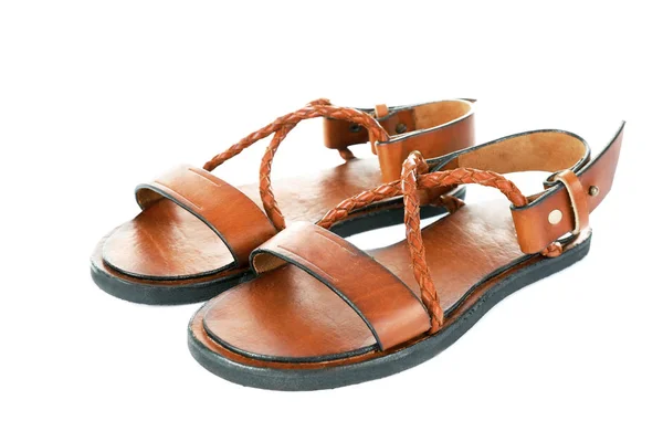 Brown leather sandals isolated on white — Stock Photo, Image