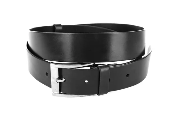 Black leather belt isolated on white — Stock Photo, Image