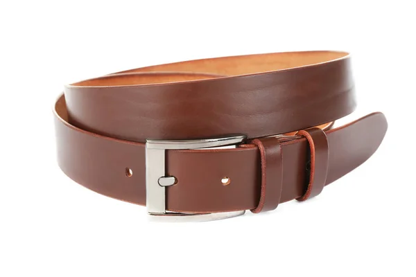 Brown leather belt isolated on white — Stock Photo, Image