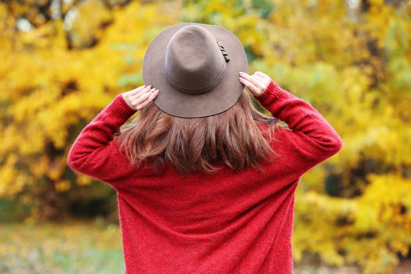 Schöne junge Frau im herbstlichen Park — Stockfoto